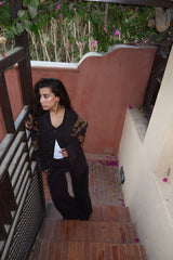 Embellished Denim Pants In Brown