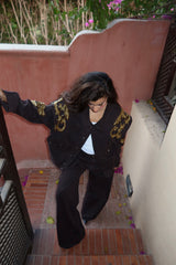 Embellished Denim Pants In Brown