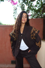 Embellished Denim Piece Jacket In Brown