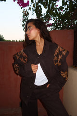 Embellished Denim Piece Jacket In Brown