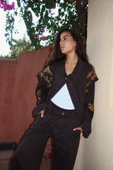 Embellished Denim Piece Jacket In Brown