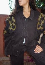 Embellished Denim Piece Jacket In Brown