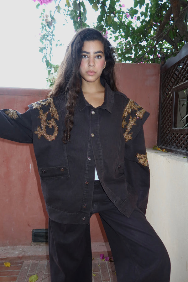 Embellished Denim Set In Brown