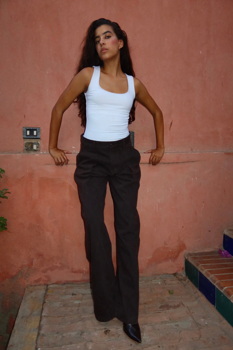 Embellished Denim Pants In Brown