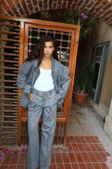 Unembellished Denim Piece set in Gray