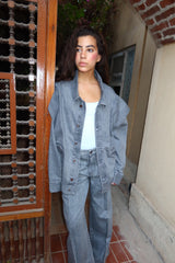 Unembellished Denim Piece Jacket in Gray
