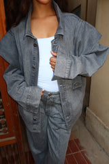 Unembellished Denim Piece Jacket in Gray