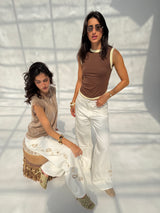 White Paisley Embroidered Wide Leg Jeans