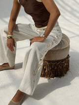 White Paisley Embroidered Wide Leg Jeans