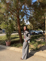 Embellished Denim Set In Gray