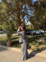 Embellished Denim Set In Gray