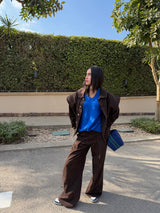 Unembellished Denim Piece set in Brown
