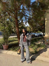 Embellished Denim Set In Gray