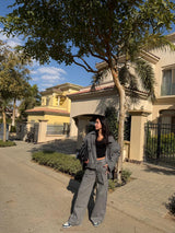 Unembellished Denim Piece Jacket in Gray
