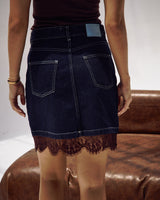 Deep Blue Lace Trim Denim Mini Skirt