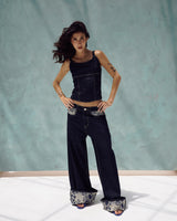 Paisley Cuff Wide-Leg Jeans