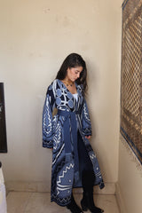 Blue Patterned Knit Cardigan
