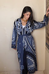 Blue Patterned Knit Cardigan