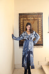 Blue Patterned Knit Cardigan