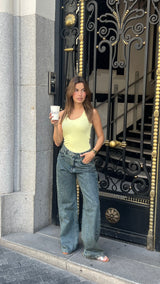 Charcoal Wash Side Button Look Jeans