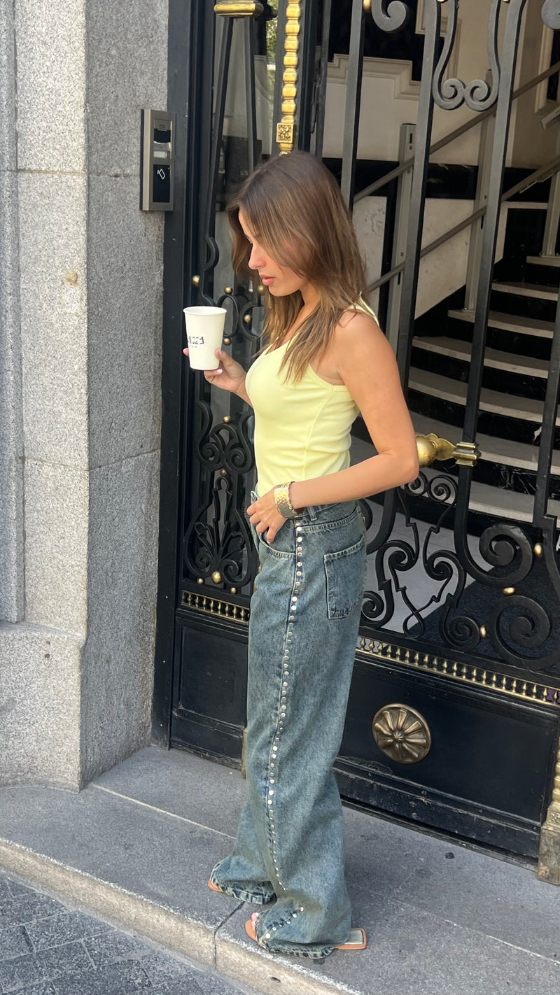 Charcoal Wash Side Button Look Jeans