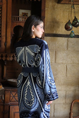Blue Patterned Knit Cardigan