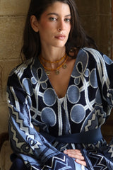 Blue Patterned Knit Cardigan