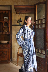 Blue Patterned Knit Cardigan