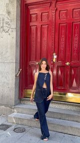 Dark wash Denim Side Button Look Set