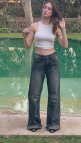 Signature Wide Leg Jeans in Washed Black