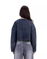 Cropped Bomber Denim Jacket In charcoal