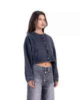 Cropped Bomber Denim Jacket In charcoal